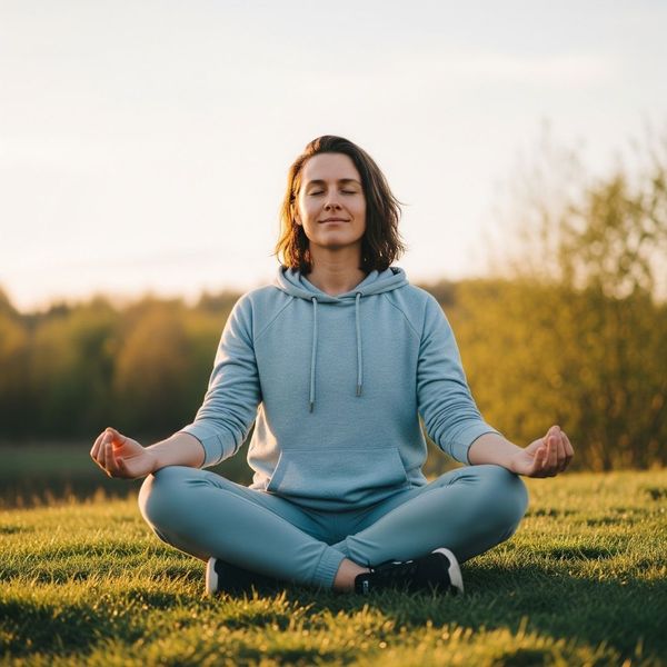 person peacefully meditating outdoors, representing proactive self-care person peacefully meditating outdoors, representing proactive self-care