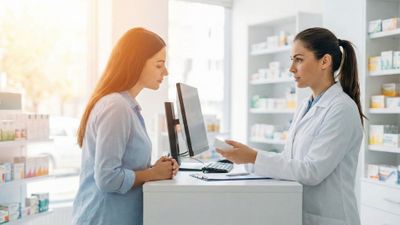 woman at pharmacy doing consultation 
