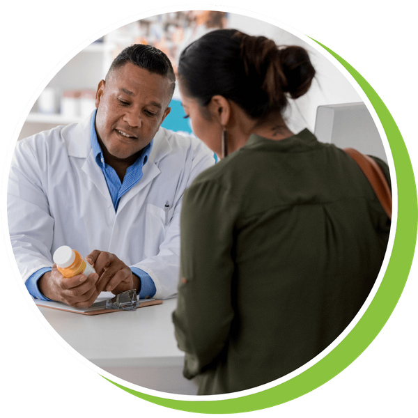 pharmacist with patient pharmacist with patient