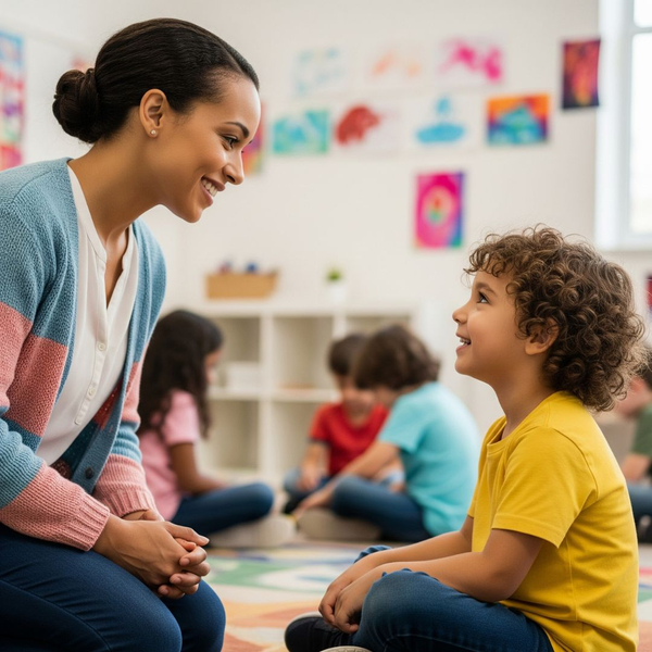 Teacher talking with student
