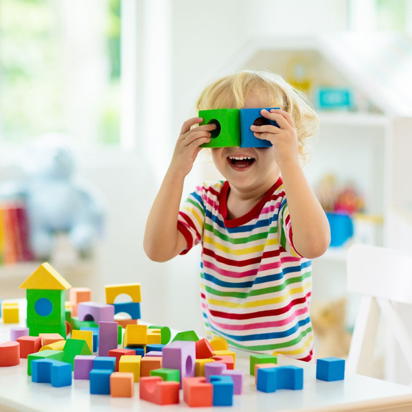 child playing with blocks