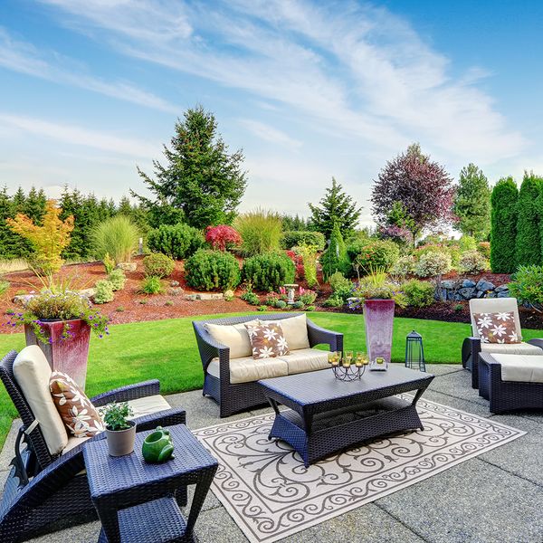 Outdoor sitting area with landscaping