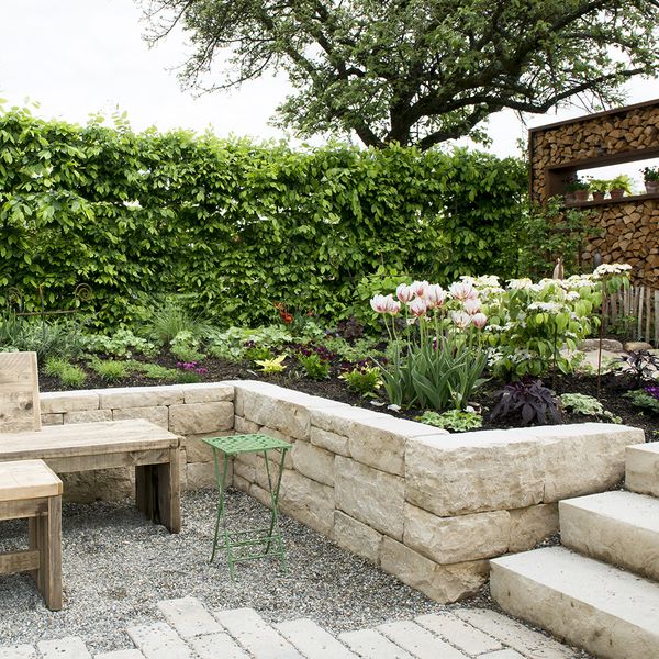 Outdoor sitting area with stone
