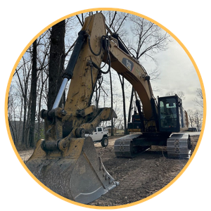 front view of a bulldozer clearing dirt