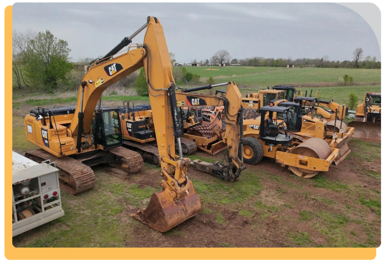bulldozer and dozer machines on a lot