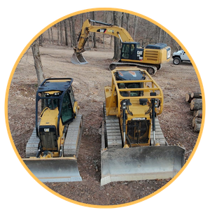 two parked bulldozers