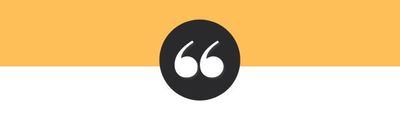 quotation marks within a black circle with a yellow background