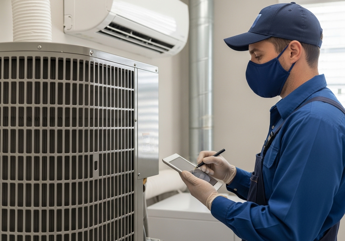 HVAC Technician Inspecting Unit