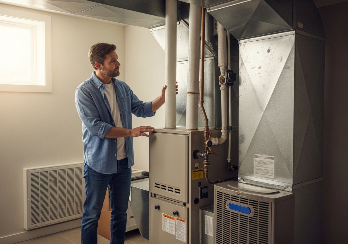 Man Inspecting Home Furnace