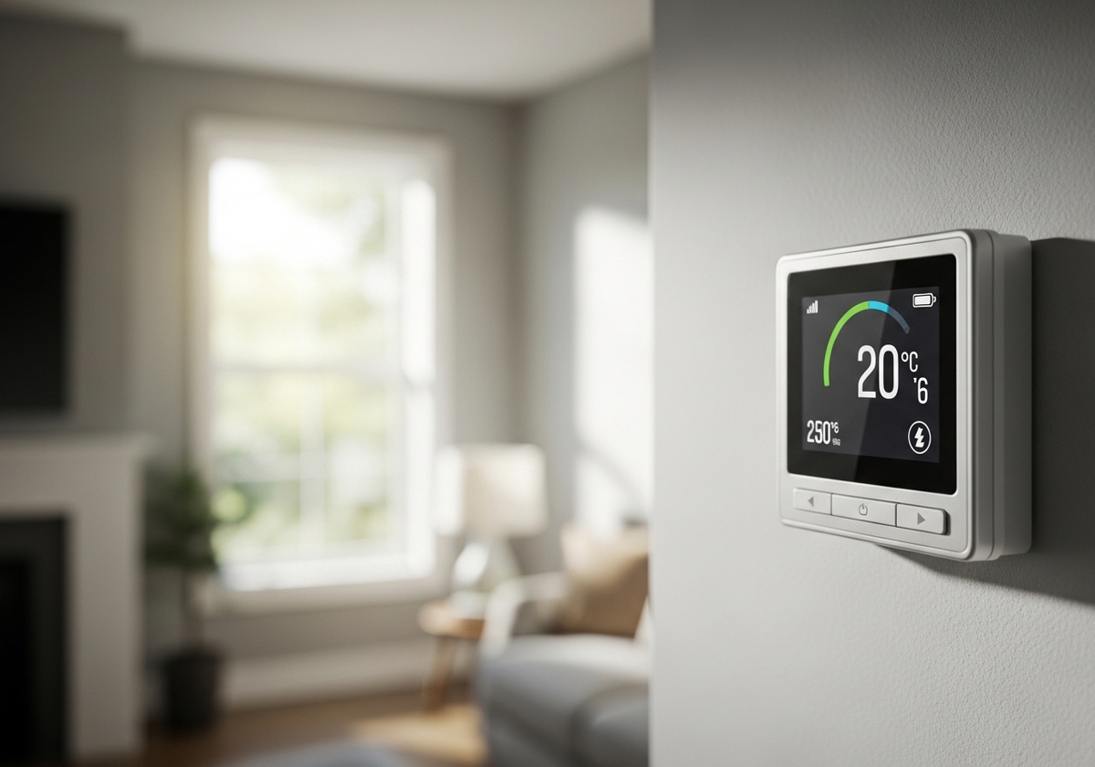 Smart thermostat displaying 20 degrees Celsius