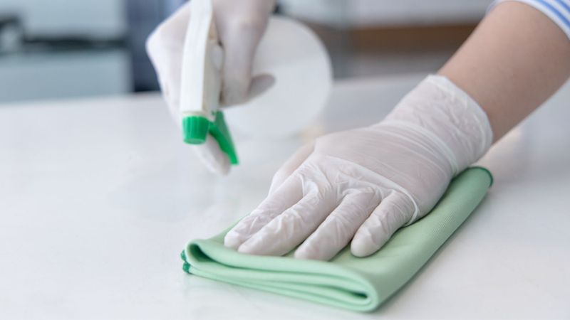 cleaning a table