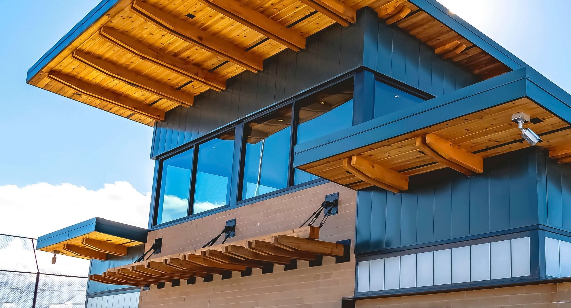 low angle of modern home with flat roof low angle of modern home with flat roof