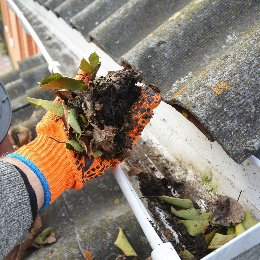Image of a person cleaning a gutter