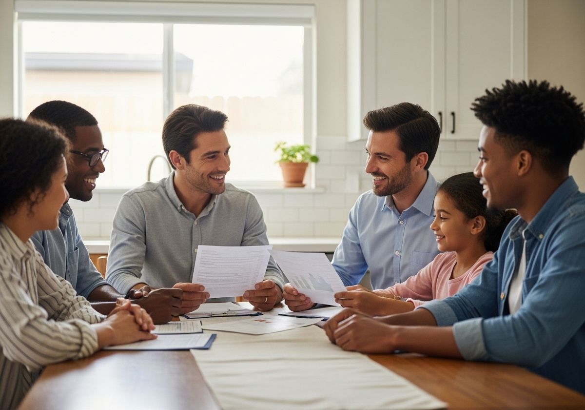 Family Discussing Documents at Table