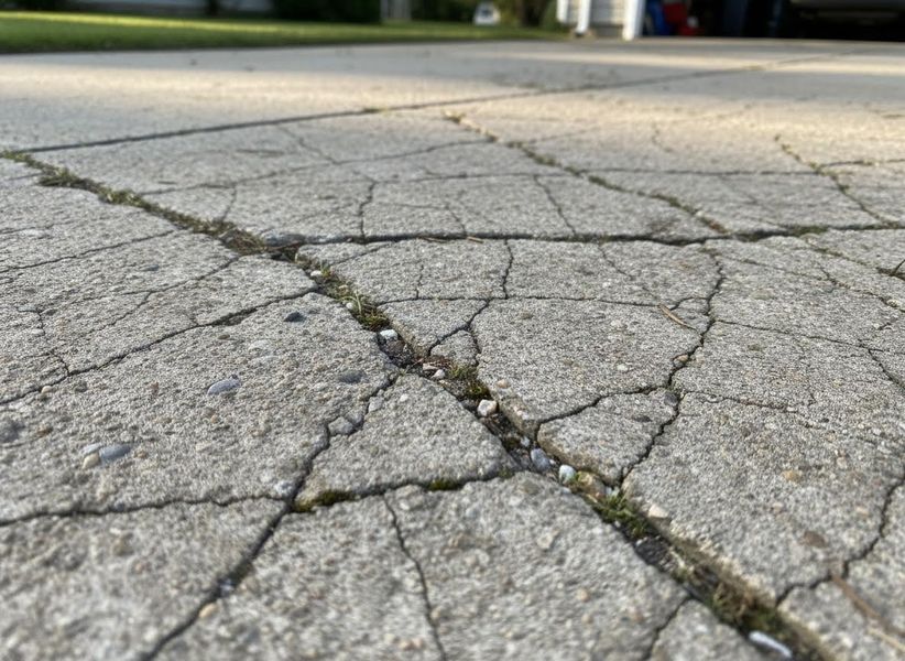 cracks in a concrete driveway