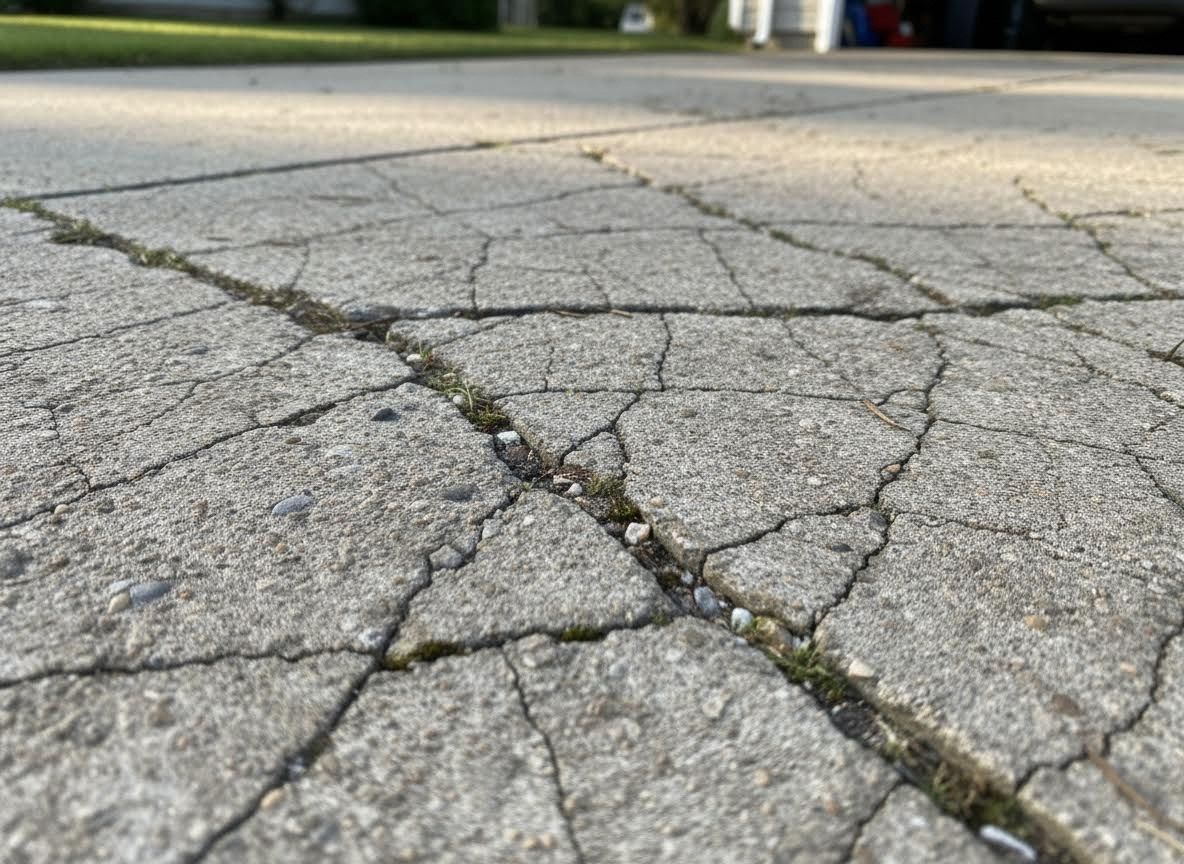 cracks in a concrete driveway