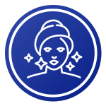 happy woman face, hair in towel icon