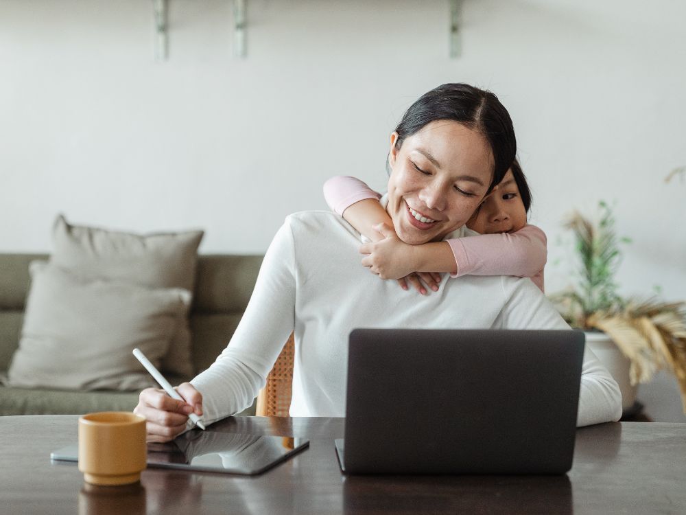 mother and daughter at home