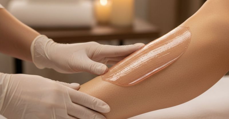 Body wax applied onto leg