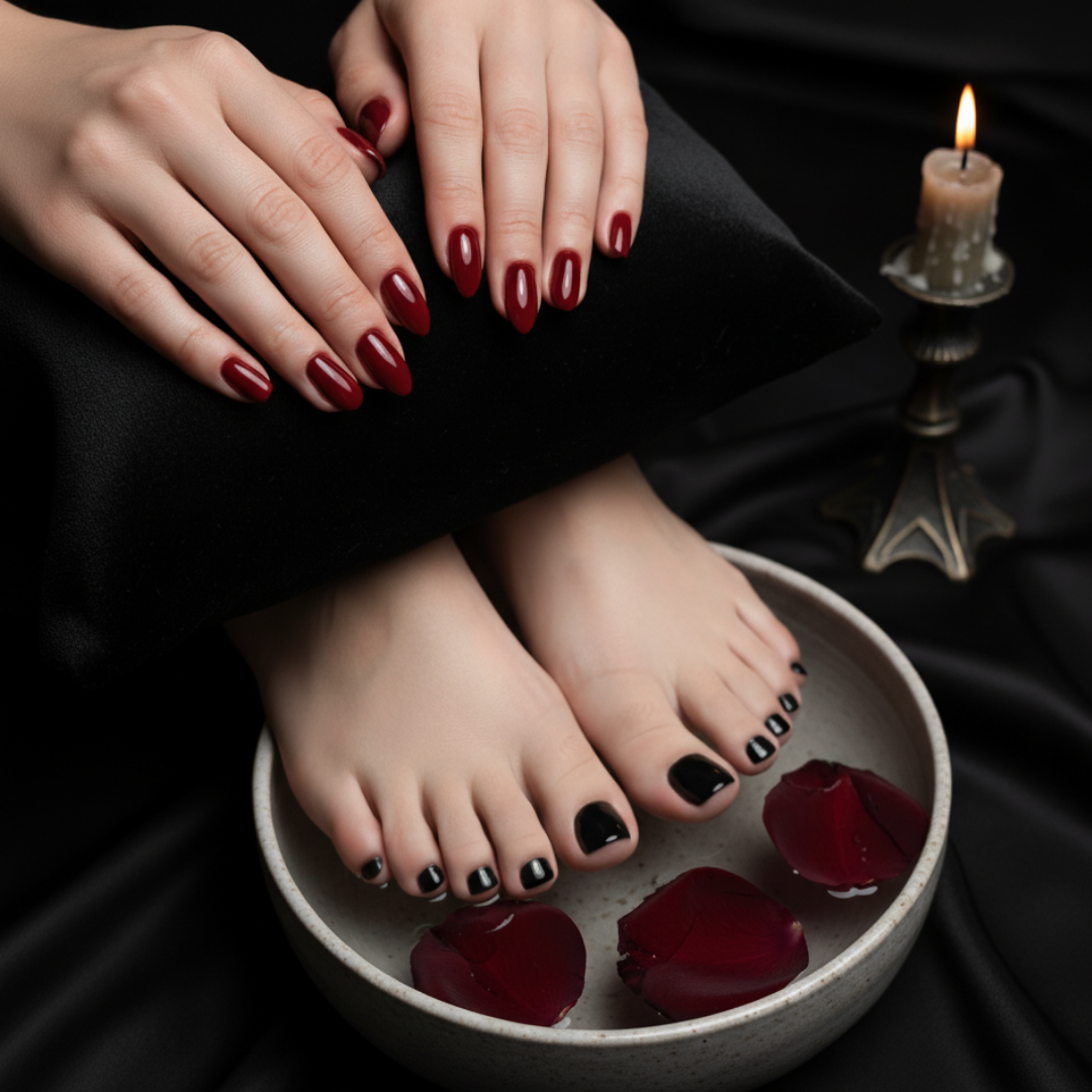 dark red and black nails