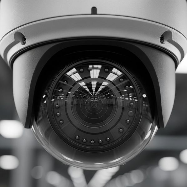 A close-up of a modern 4K security camera lens, highlighting its advanced technology.