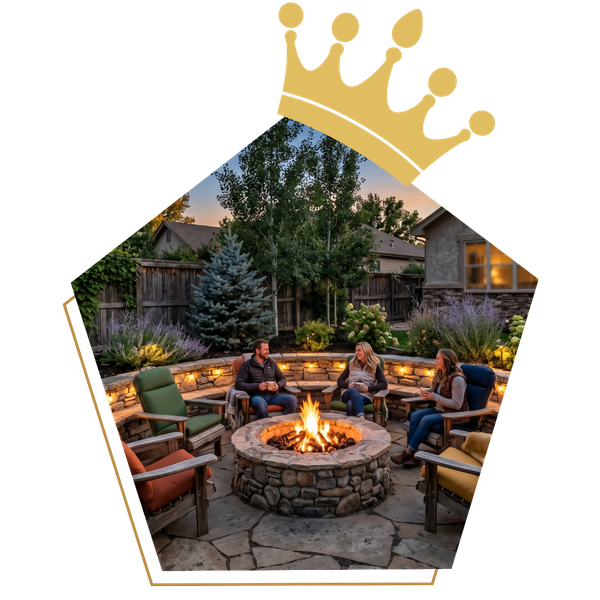 People gathered around a backyard fire pit