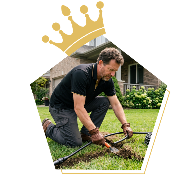 Man installing sod in a front yard