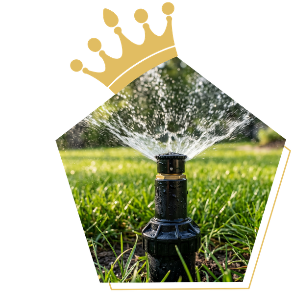 Powerful sprinkler head in a green lawn