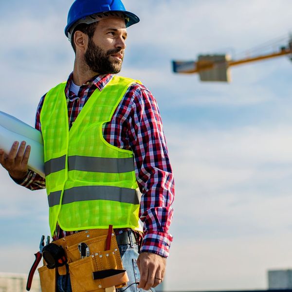 construction worker with hard hat on