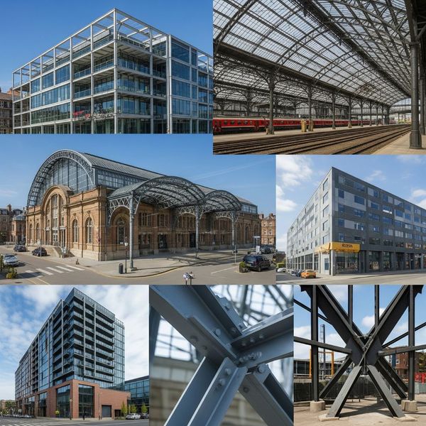 Diverse buildings showcasing structural steel in different constructions Diverse buildings showcasing structural steel in different constructions