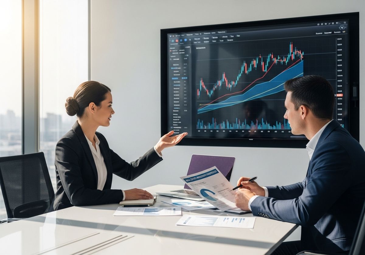 Business professionals analyzing stock market data