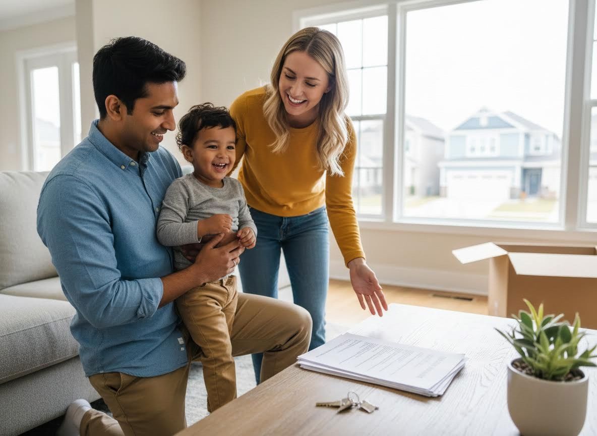 Happy Family with Child in New Home