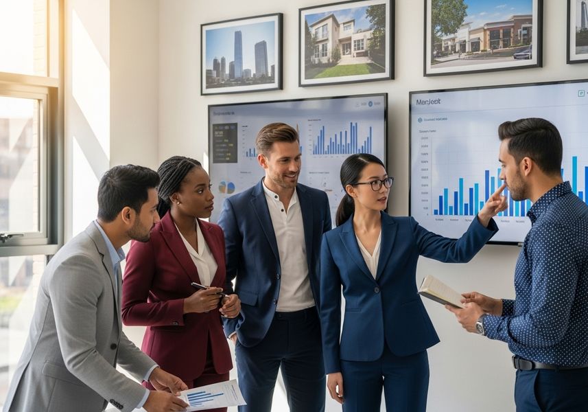 Diverse Team Analyzing Data in Modern Office