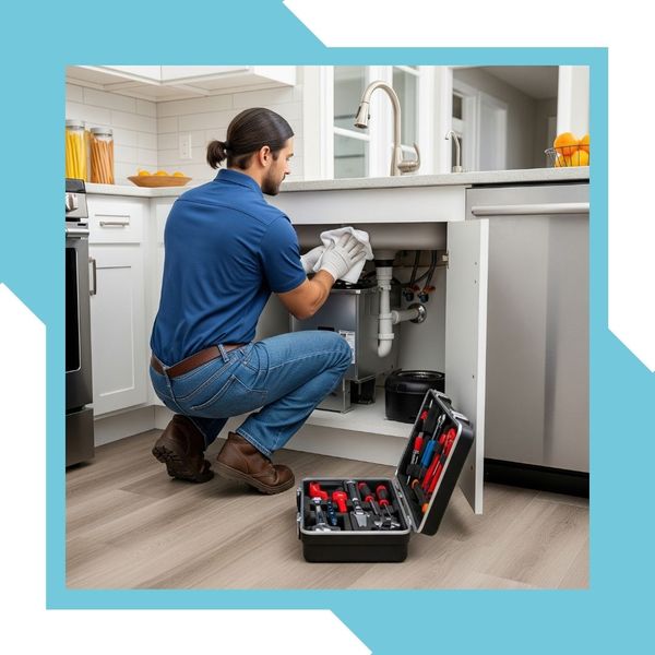Person wiping down sink after garbage disposal repair