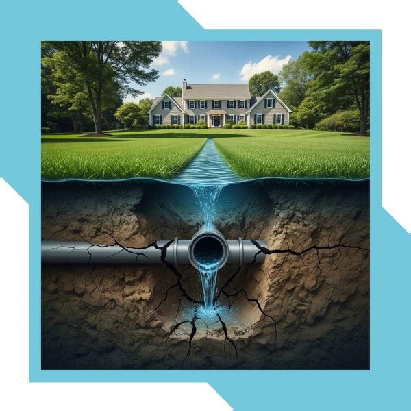 Graphic showing leaking pipe underground