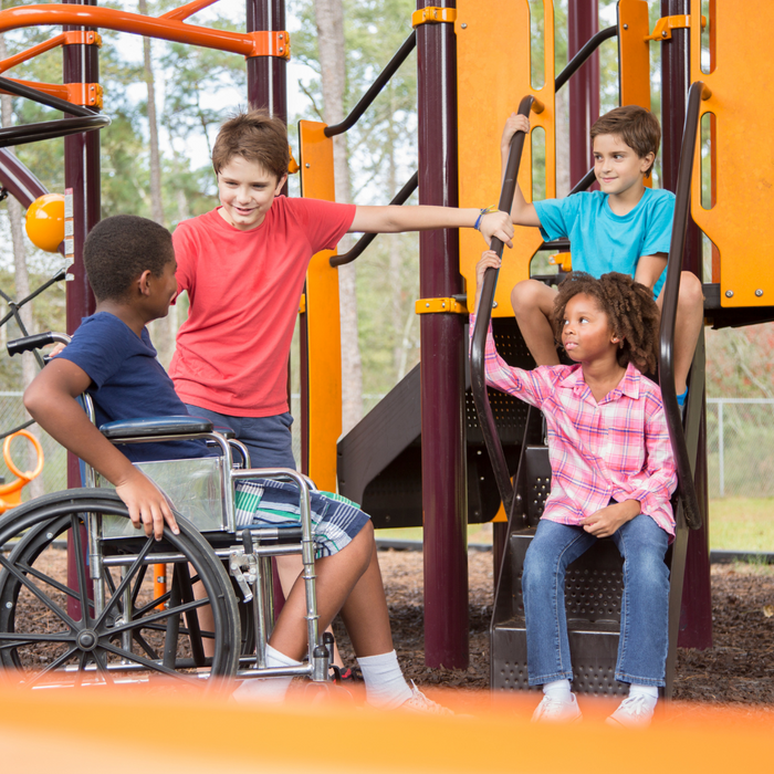 children playing on a playground together. 