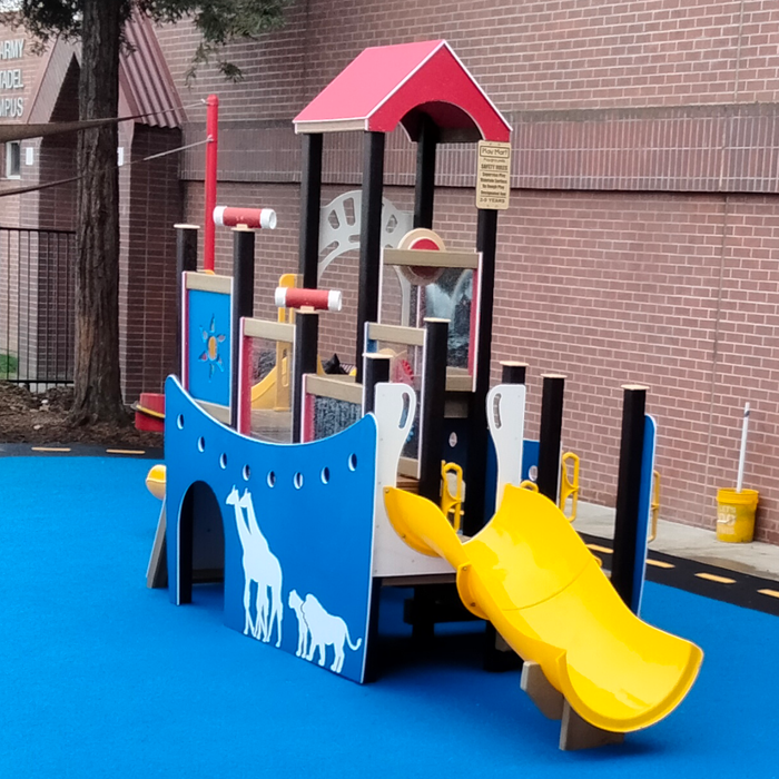 Blue Poured-in-Place (PIP) rubber surfacing 