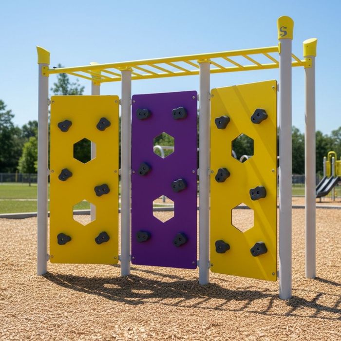 yellow and purple kids climbing walls