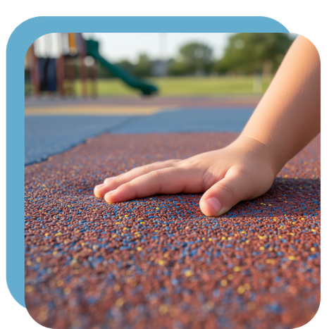 child's hand on rubber playground surface