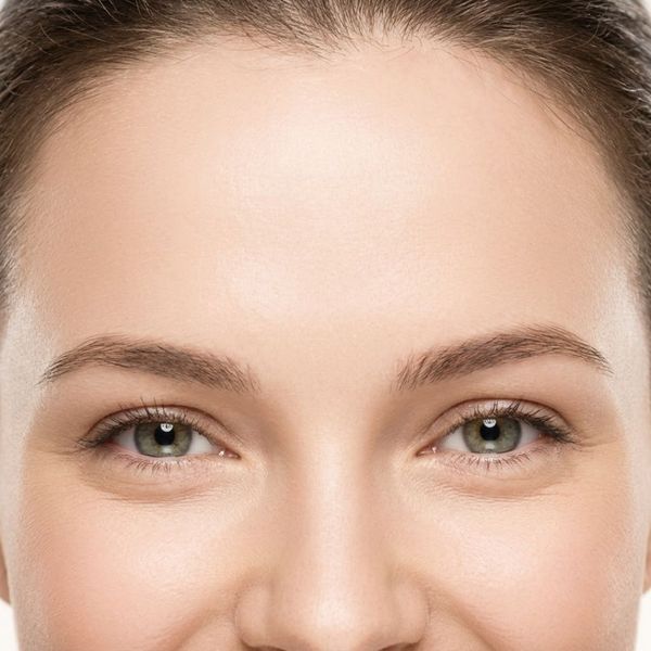 Close up of a smooth youthful forehead showcasing preventative skin care