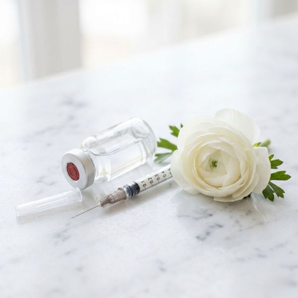 Elegant display of professional aesthetic tools on a marble surface at a safe medical spa.