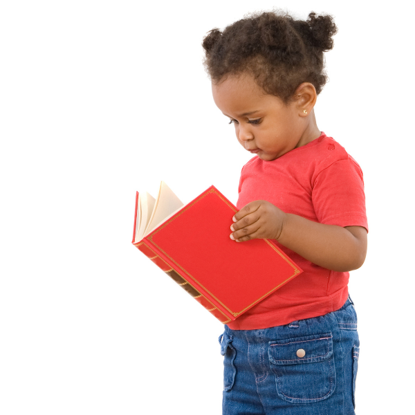 little kid looking at book