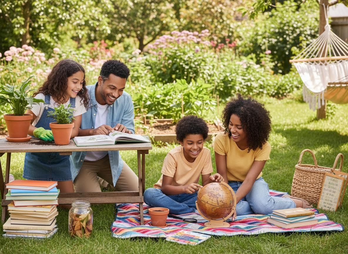 Family Learning and Gardening Outdoors