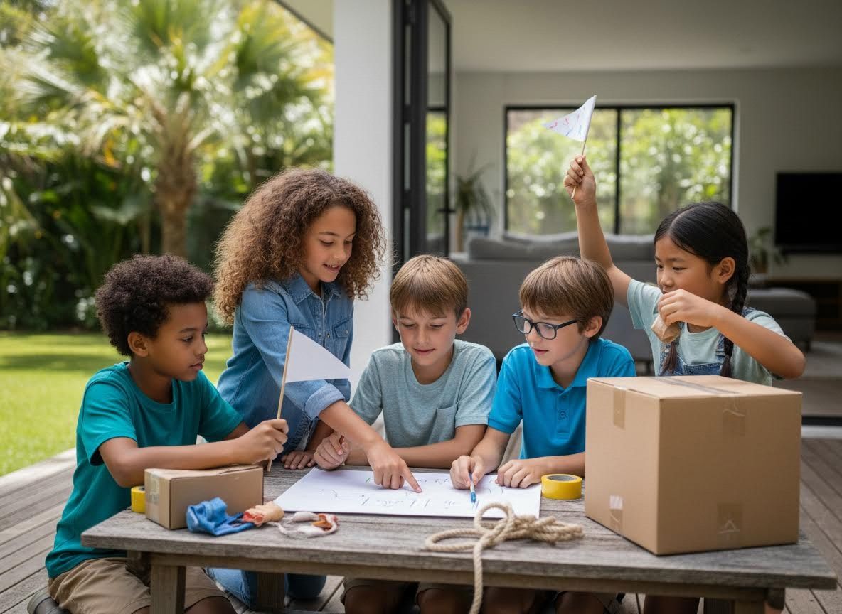 Diverse Kids Doing Craft Project Outdoors