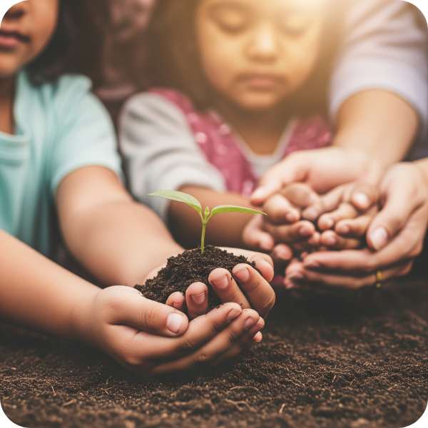 Child's hand holding a green seedling, symbolizing growth and development. Child's hand holding a green seedling, symbolizing growth and development.
