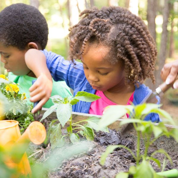 young girl gardening