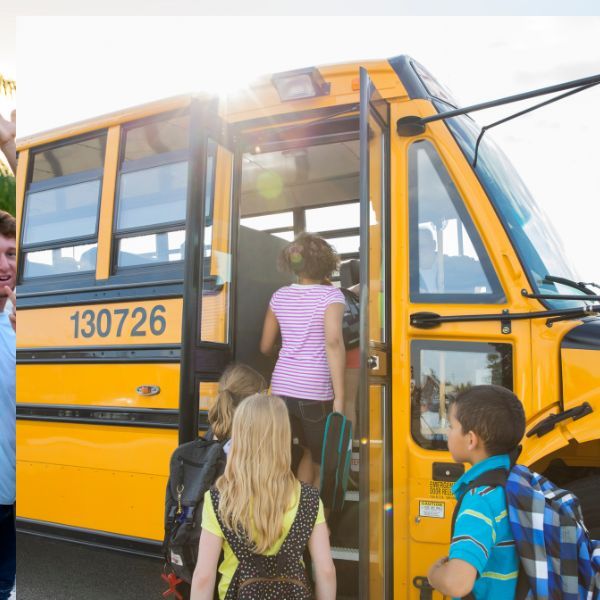 Children entering a school bus