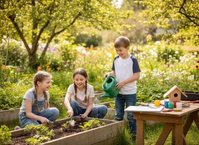 Children Gardening in Raised Beds