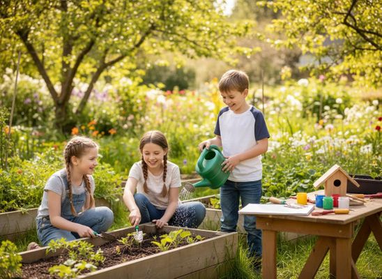Children Gardening in Raised Beds
