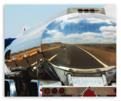 rear of a shiny tanker truck